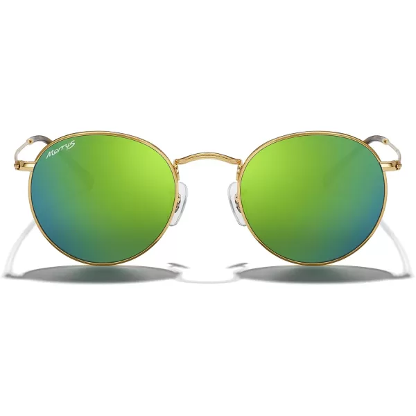 MERRYS Trendy Round Metal Polarized Sunglasses for Women and Men Retro Classic Vintage Shades S6447Polished Gold FrameGreen Mirror Lens