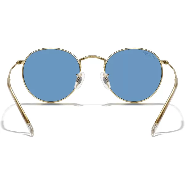 MERRYS Trendy Round Metal Polarized Sunglasses for Women and Men Retro Classic Vintage Shades S6447Polished Gold FrameLight Blue Lens