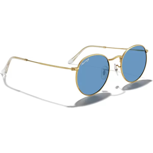 MERRYS Trendy Round Metal Polarized Sunglasses for Women and Men Retro Classic Vintage Shades S6447Polished Gold FrameLight Blue Lens