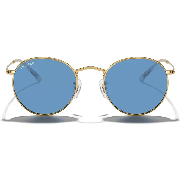 MERRYS Trendy Round Metal Polarized Sunglasses for Women and Men Retro Classic Vintage Shades S6447Polished Gold FrameLight Blue Lens