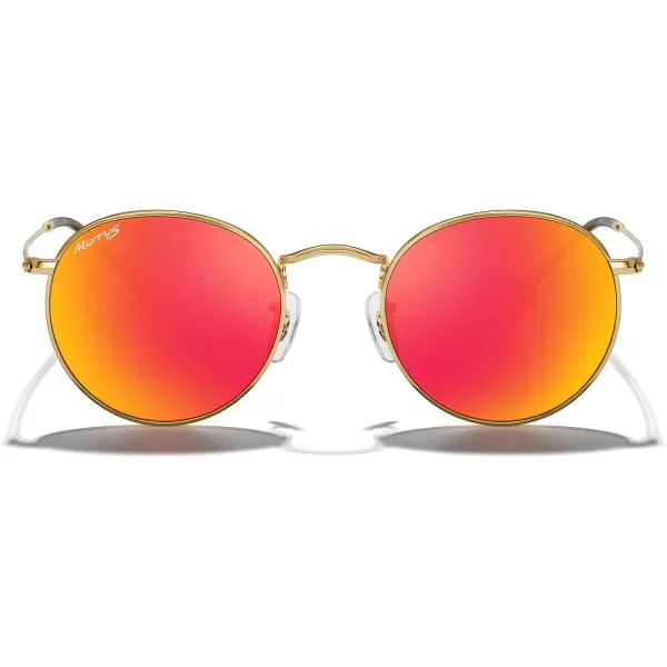 MERRYS Trendy Round Metal Polarized Sunglasses for Women and Men Retro Classic Vintage Shades S6447Polished Gold FrameOrange Mirror Lens