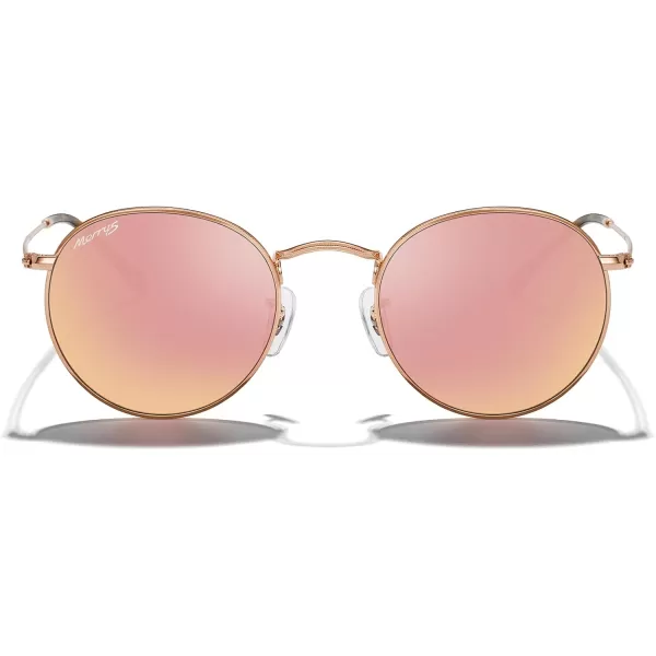 MERRYS Trendy Round Metal Polarized Sunglasses for Women and Men Retro Classic Vintage Shades S6447Rose Gold FrameCopper Lens