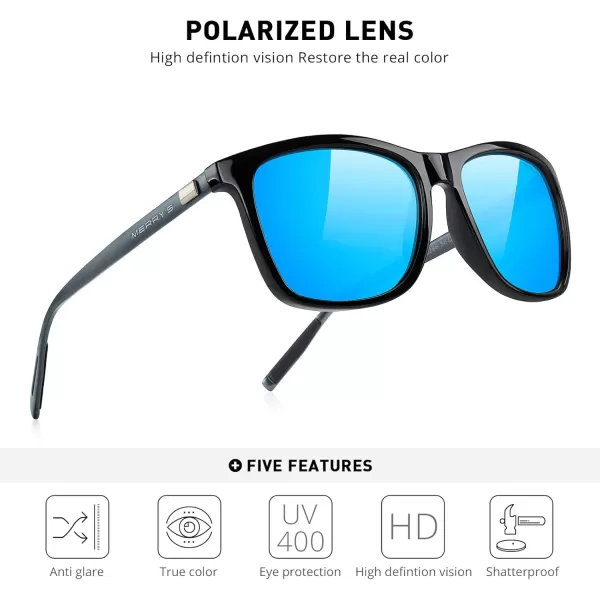 MERRYS Unisex Polarized Aluminum Sunglasses Vintage Sun Glasses For MenWomen S82860c02 Black FrameBlue Mirror LensGrey Temples