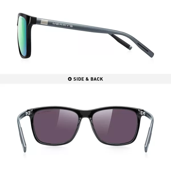 MERRYS Unisex Polarized Aluminum Sunglasses Vintage Sun Glasses For MenWomen S82860c03 Black FrameGreen Mirror LensGrey Temples