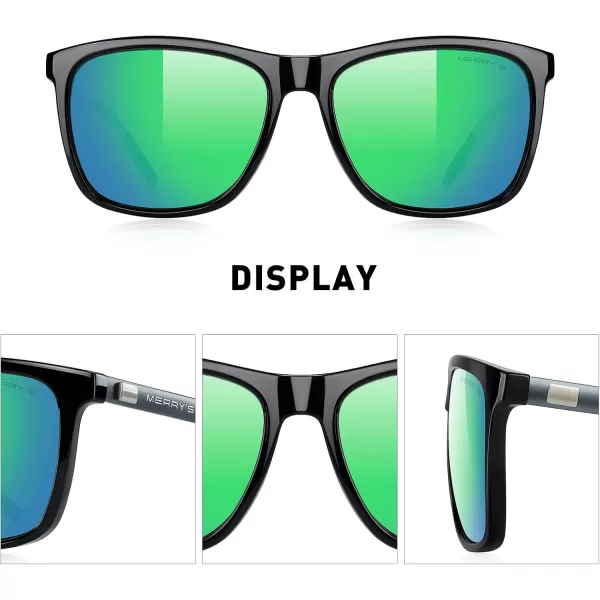 MERRYS Unisex Polarized Aluminum Sunglasses Vintage Sun Glasses For MenWomen S82860c03 Black FrameGreen Mirror LensGrey Temples