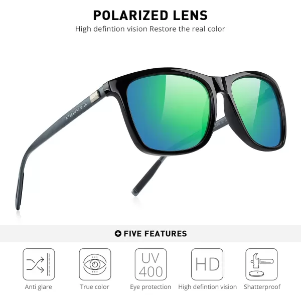 MERRYS Unisex Polarized Aluminum Sunglasses Vintage Sun Glasses For MenWomen S82860c03 Black FrameGreen Mirror LensGrey Temples