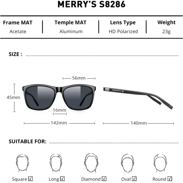MERRYS Unisex Polarized Aluminum Sunglasses Vintage Sun Glasses For MenWomen S8286Black FrameBlack LensBlack Temples
