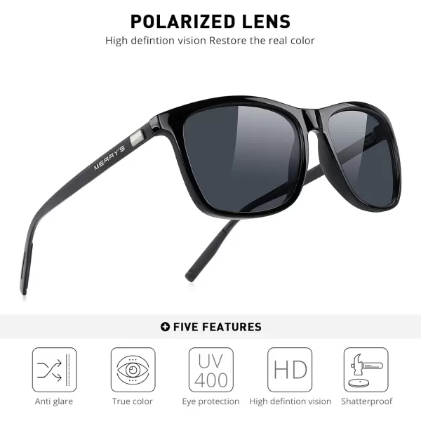MERRYS Unisex Polarized Aluminum Sunglasses Vintage Sun Glasses For MenWomen S8286Black FrameBlack LensBlack Temples