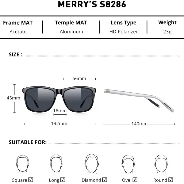 MERRYS Unisex Polarized Aluminum Sunglasses Vintage Sun Glasses For MenWomen S8286Black FrameBlack LensSilver Temples