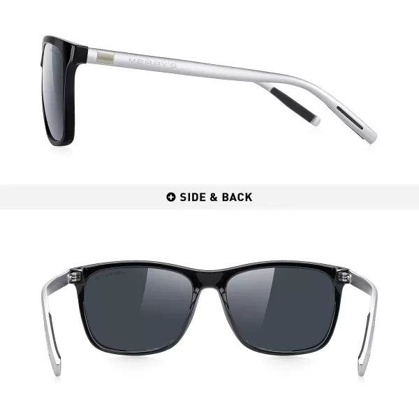 MERRYS Unisex Polarized Aluminum Sunglasses Vintage Sun Glasses For MenWomen S8286Black FrameBlack LensSilver Temples
