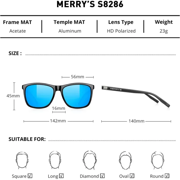 MERRYS Unisex Polarized Aluminum Sunglasses Vintage Sun Glasses For MenWomen S8286Black FrameBlue Mirror LensBlack Temples
