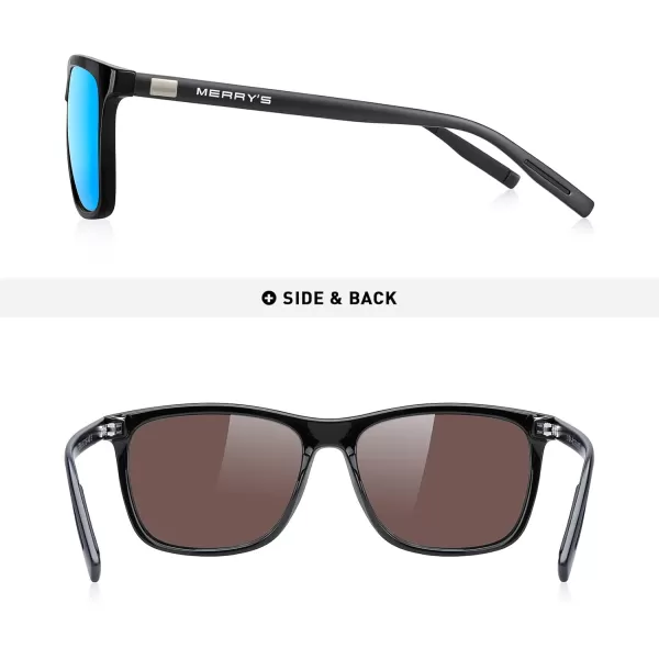 MERRYS Unisex Polarized Aluminum Sunglasses Vintage Sun Glasses For MenWomen S8286Black FrameBlue Mirror LensBlack Temples
