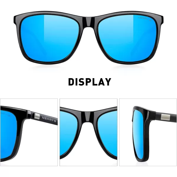MERRYS Unisex Polarized Aluminum Sunglasses Vintage Sun Glasses For MenWomen S8286Black FrameBlue Mirror LensBlack Temples
