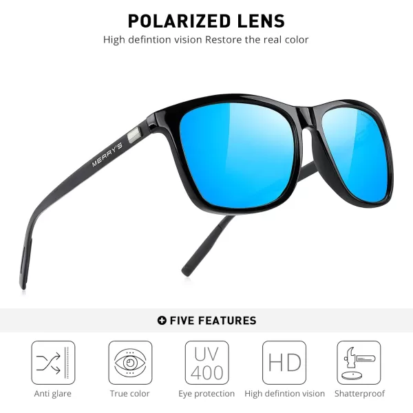 MERRYS Unisex Polarized Aluminum Sunglasses Vintage Sun Glasses For MenWomen S8286Black FrameBlue Mirror LensBlack Temples