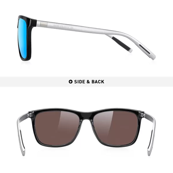 MERRYS Unisex Polarized Aluminum Sunglasses Vintage Sun Glasses For MenWomen S8286Black FrameBlue Mirror LensSilver Temples