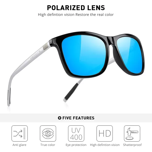 MERRYS Unisex Polarized Aluminum Sunglasses Vintage Sun Glasses For MenWomen S8286Black FrameBlue Mirror LensSilver Temples