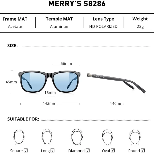 MERRYS Unisex Polarized Aluminum Sunglasses Vintage Sun Glasses For MenWomen S8286Black FrameBlue Tinted LensGray Temples