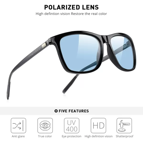 MERRYS Unisex Polarized Aluminum Sunglasses Vintage Sun Glasses For MenWomen S8286Black FrameBlue Tinted LensGray Temples