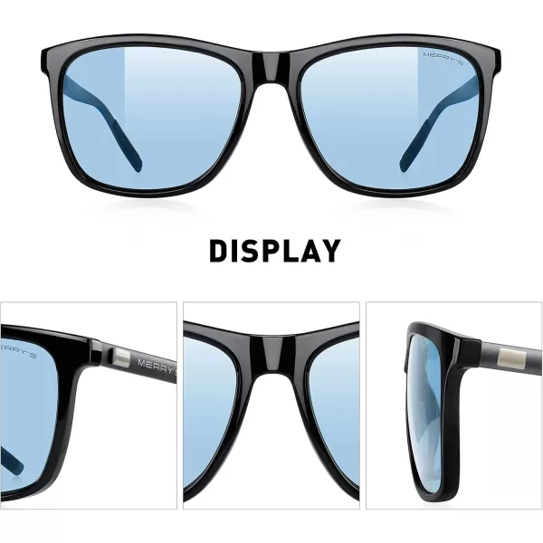 MERRYS Unisex Polarized Aluminum Sunglasses Vintage Sun Glasses For MenWomen S8286Black FrameBlue Tinted LensGray Temples