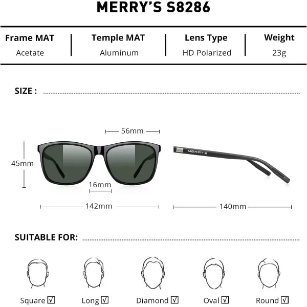 MERRYS Unisex Polarized Aluminum Sunglasses Vintage Sun Glasses For MenWomen S8286Black FrameG15 LensBlack Temples