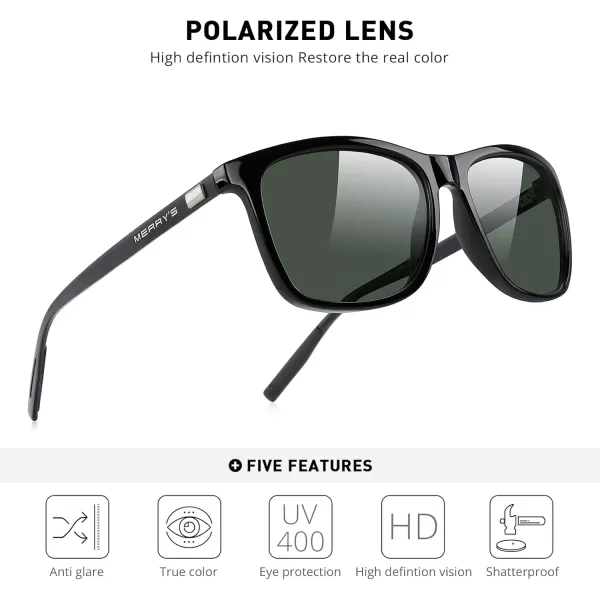 MERRYS Unisex Polarized Aluminum Sunglasses Vintage Sun Glasses For MenWomen S8286Black FrameG15 LensBlack Temples