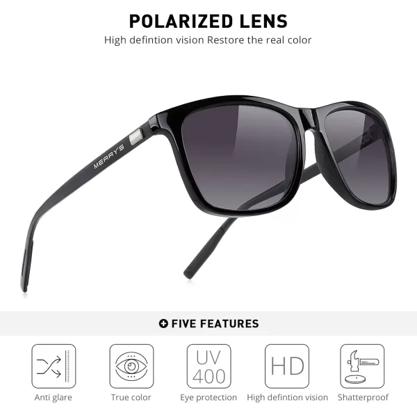 MERRYS Unisex Polarized Aluminum Sunglasses Vintage Sun Glasses For MenWomen S8286Black FrameGray Gradient LensBlack Temples