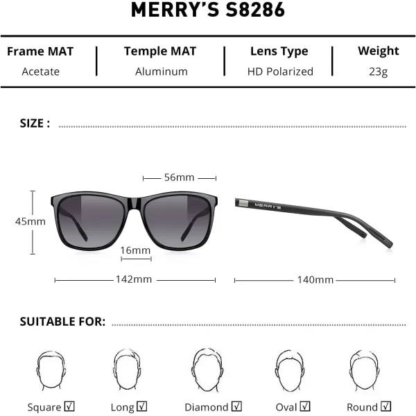 MERRYS Unisex Polarized Aluminum Sunglasses Vintage Sun Glasses For MenWomen S8286Black FrameGray Gradient LensBlack Temples