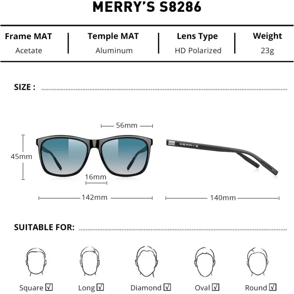 MERRYS Unisex Polarized Aluminum Sunglasses Vintage Sun Glasses For MenWomen S8286Black FrameGreen Gradient LensBlack Temples