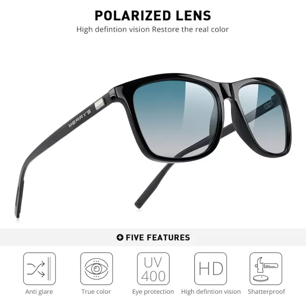MERRYS Unisex Polarized Aluminum Sunglasses Vintage Sun Glasses For MenWomen S8286Black FrameGreen Gradient LensBlack Temples