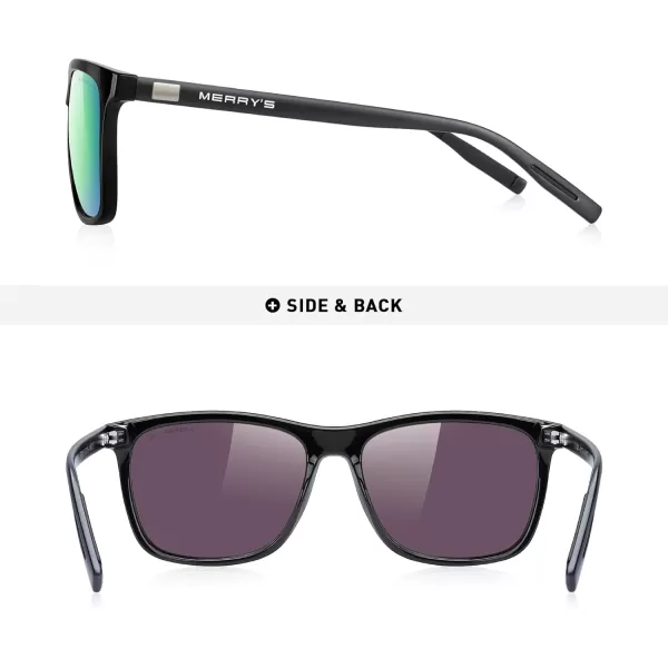 MERRYS Unisex Polarized Aluminum Sunglasses Vintage Sun Glasses For MenWomen S8286Black FrameGreen MirrorBlack Temples