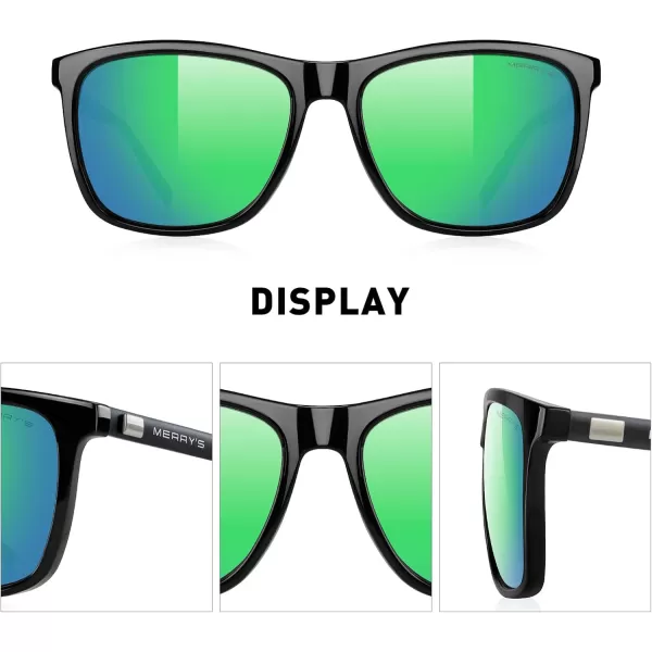 MERRYS Unisex Polarized Aluminum Sunglasses Vintage Sun Glasses For MenWomen S8286Black FrameGreen MirrorBlack Temples