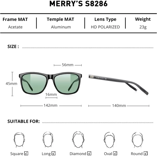 MERRYS Unisex Polarized Aluminum Sunglasses Vintage Sun Glasses For MenWomen S8286Black FrameGreen Tinted LensGray Temples