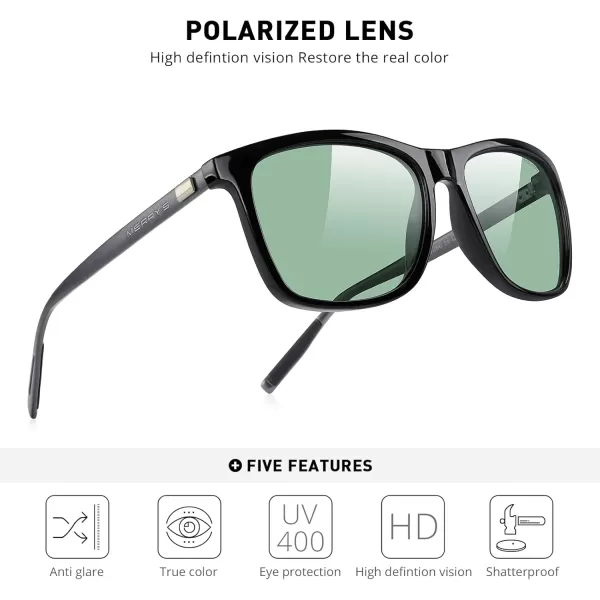 MERRYS Unisex Polarized Aluminum Sunglasses Vintage Sun Glasses For MenWomen S8286Black FrameGreen Tinted LensGray Temples
