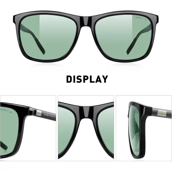MERRYS Unisex Polarized Aluminum Sunglasses Vintage Sun Glasses For MenWomen S8286Black FrameGreen Tinted LensGray Temples