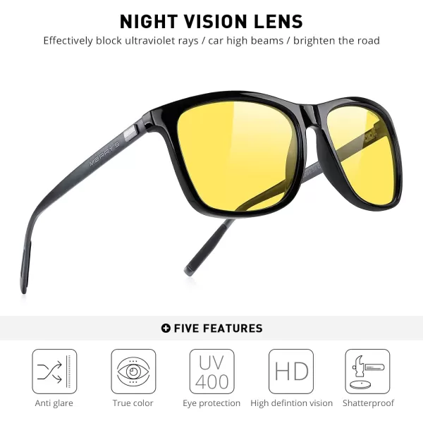 MERRYS Unisex Polarized Aluminum Sunglasses Vintage Sun Glasses For MenWomen S8286Black FrameNight Vision LensGray Temples