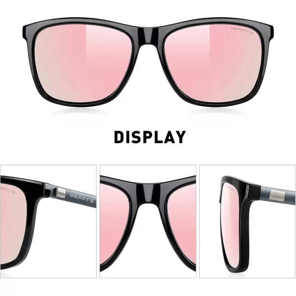 MERRYS Unisex Polarized Aluminum Sunglasses Vintage Sun Glasses For MenWomen S8286Black FramePink Mirror LensGrey Temples