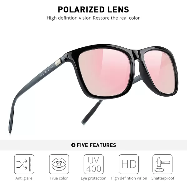 MERRYS Unisex Polarized Aluminum Sunglasses Vintage Sun Glasses For MenWomen S8286Black FramePink Mirror LensGrey Temples