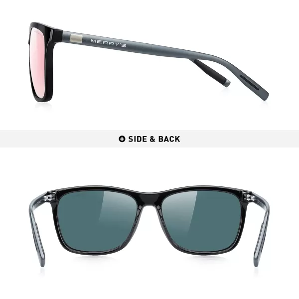MERRYS Unisex Polarized Aluminum Sunglasses Vintage Sun Glasses For MenWomen S8286Black FramePink Mirror LensGrey Temples