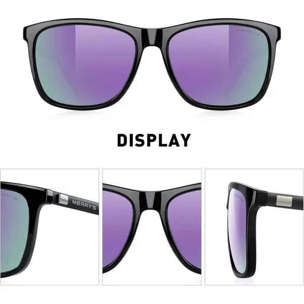 MERRYS Unisex Polarized Aluminum Sunglasses Vintage Sun Glasses For MenWomen S8286Black FramePurple Mirror LensBlack Temples