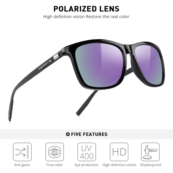MERRYS Unisex Polarized Aluminum Sunglasses Vintage Sun Glasses For MenWomen S8286Black FramePurple Mirror LensBlack Temples