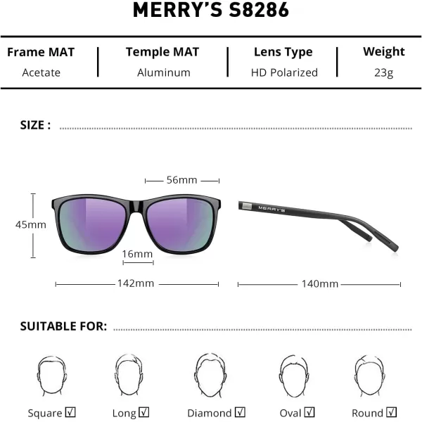 MERRYS Unisex Polarized Aluminum Sunglasses Vintage Sun Glasses For MenWomen S8286Black FramePurple Mirror LensBlack Temples