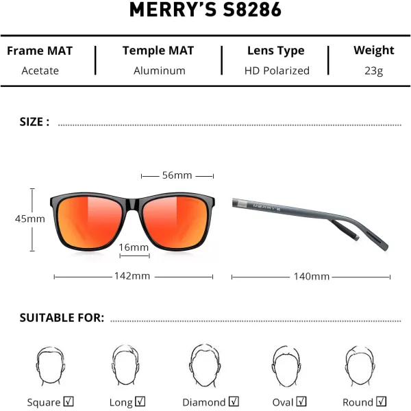 MERRYS Unisex Polarized Aluminum Sunglasses Vintage Sun Glasses For MenWomen S8286Black FrameRed Mirror LensGrey Temples