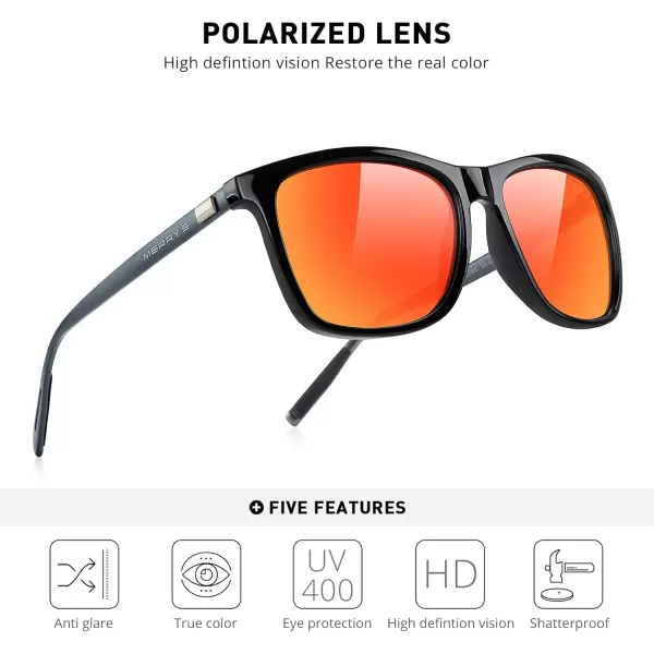 MERRYS Unisex Polarized Aluminum Sunglasses Vintage Sun Glasses For MenWomen S8286Black FrameRed Mirror LensGrey Temples