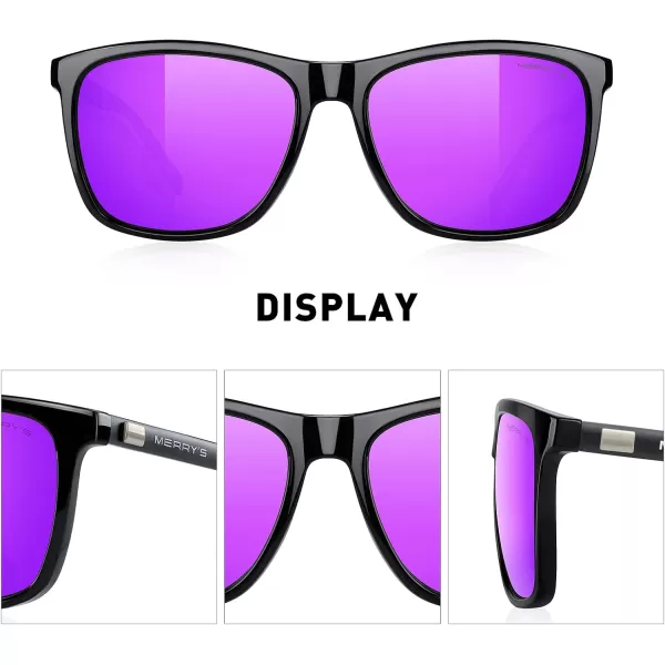 MERRYS Unisex Polarized Aluminum Sunglasses Vintage Sun Glasses For MenWomen S8286Black FrameRed Purple Mirror LensBlack Temples