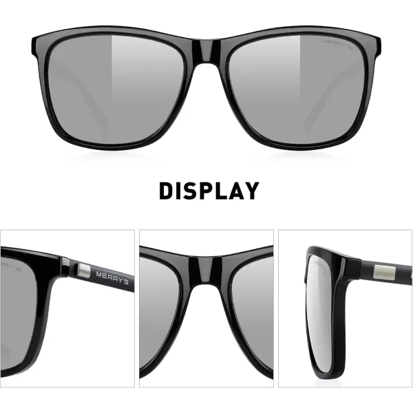 MERRYS Unisex Polarized Aluminum Sunglasses Vintage Sun Glasses For MenWomen S8286Black FrameSilver MirrorBlack Temples