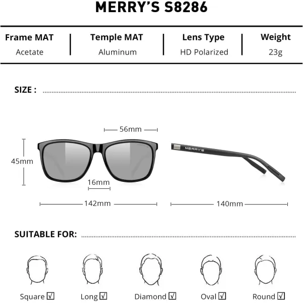 MERRYS Unisex Polarized Aluminum Sunglasses Vintage Sun Glasses For MenWomen S8286Black FrameSilver MirrorBlack Temples