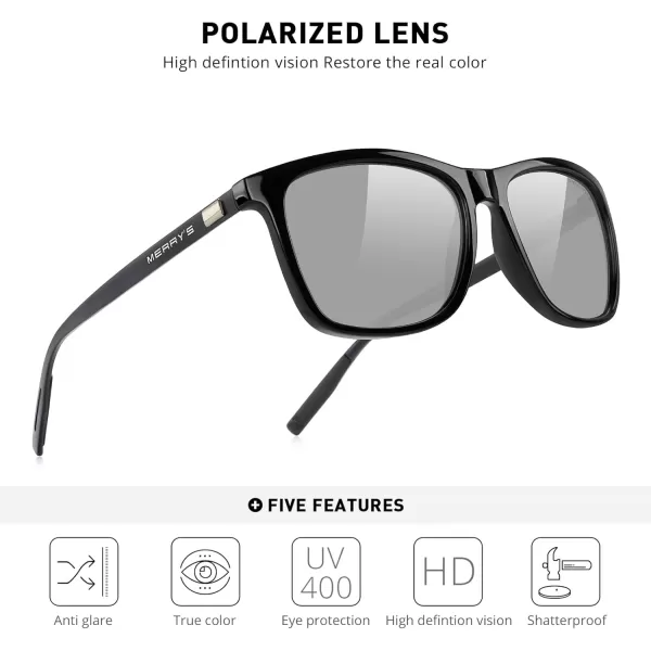 MERRYS Unisex Polarized Aluminum Sunglasses Vintage Sun Glasses For MenWomen S8286Black FrameSilver MirrorBlack Temples