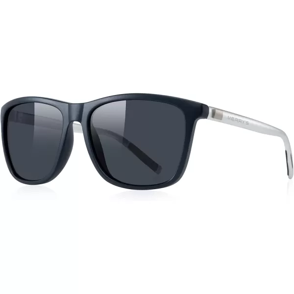 MERRYS Unisex Polarized Aluminum Sunglasses Vintage Sun Glasses For MenWomen S8286Blue FrameBlack LensSilver Temples