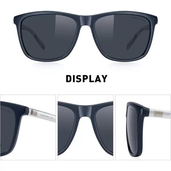 MERRYS Unisex Polarized Aluminum Sunglasses Vintage Sun Glasses For MenWomen S8286Blue FrameBlack LensSilver Temples