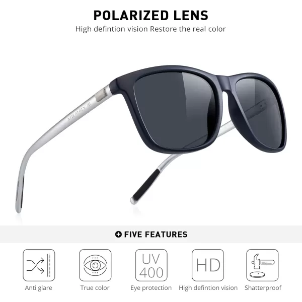 MERRYS Unisex Polarized Aluminum Sunglasses Vintage Sun Glasses For MenWomen S8286Blue FrameBlack LensSilver Temples